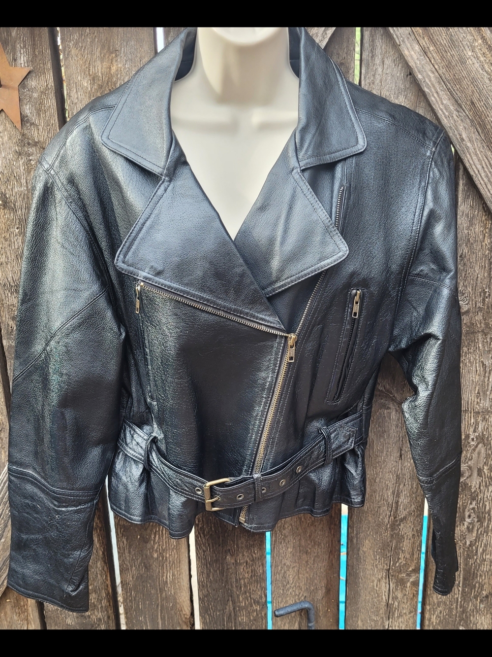 Adler Leather Women’s Size M Black Biker Jacket with Belt